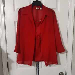 Cato One Piece Red Sheer Blouse Set